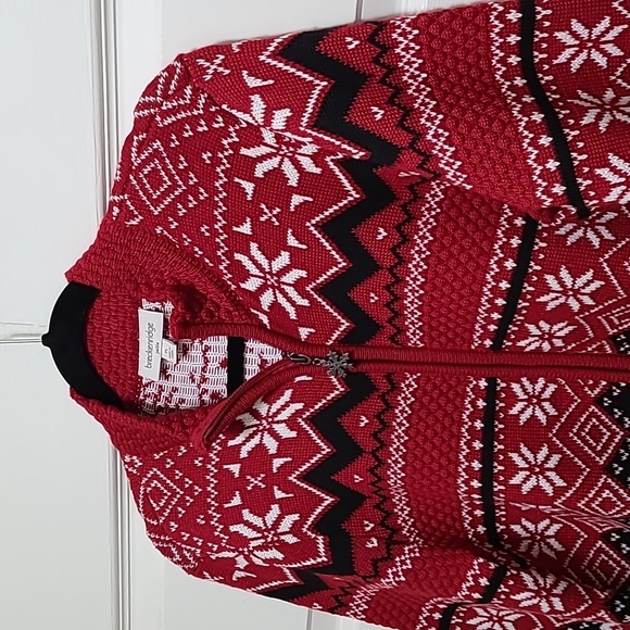 Fair Isle Breckenridge petite Large Full Zip Caridgan Sweater Red‎ White Black - Picture 11 of 11